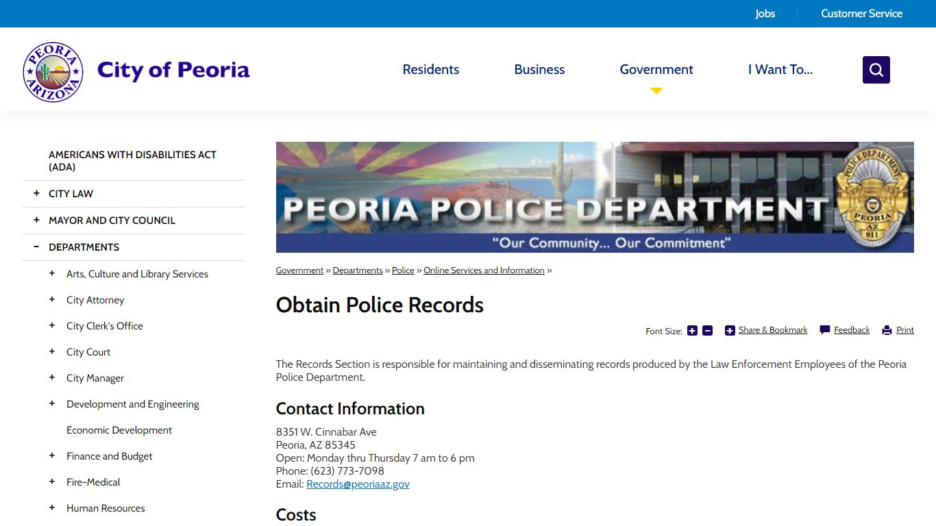 Obtain Police Records | City of Peoria - Peoria, Arizona